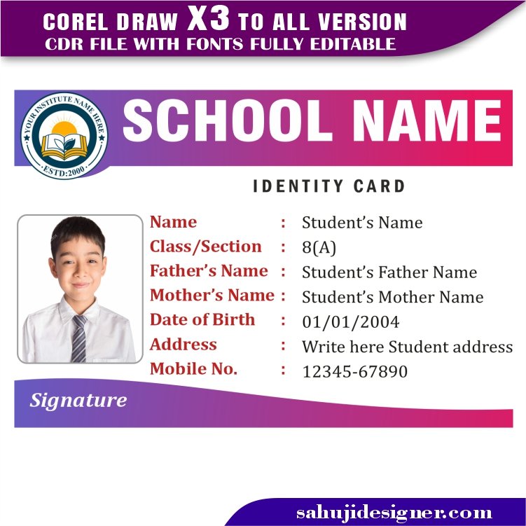 Latest And Best School Id Card Design CDR File