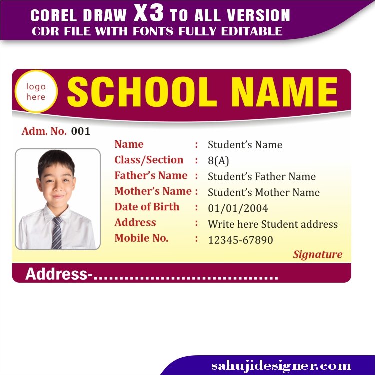 Latest And Best School Id Card Design CDR File