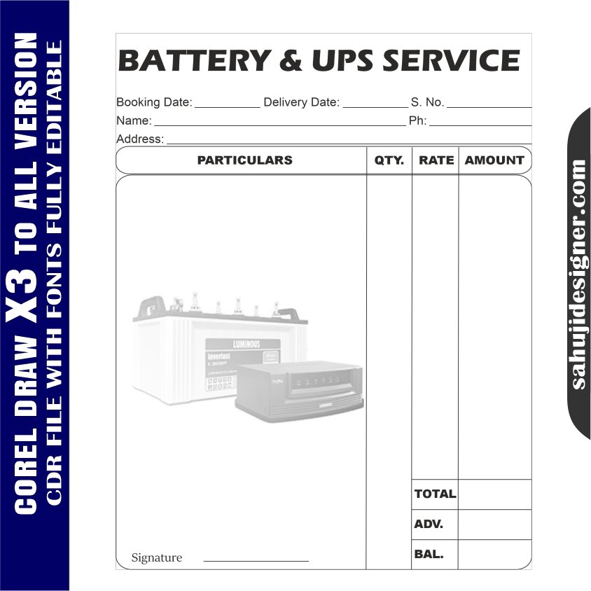 Latest And Best Battery & Eletronic Shop Bill Book Design CDR File