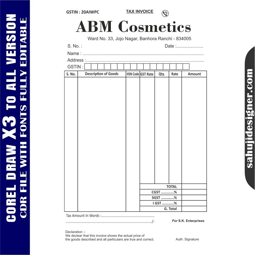 Latest And Best bill book Design CDR File